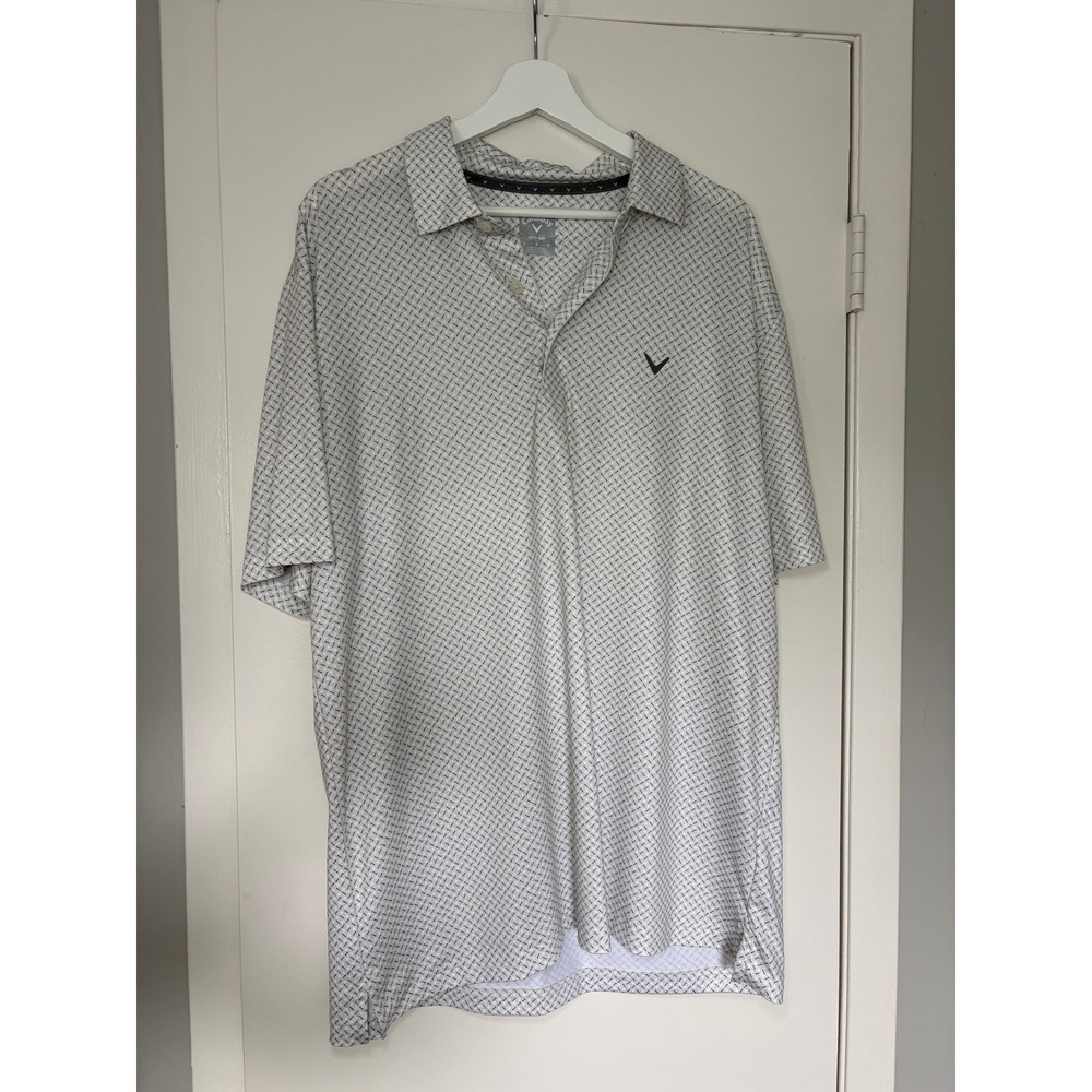 Callaway Opti-Dri Golf Polo Shirt Large White Grey Geometric Print MA7026